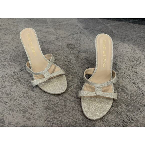 Stuart Weitzman Soiree Sleek Sandals Platinum 11 STORE MODEL - Picture 1 of 6